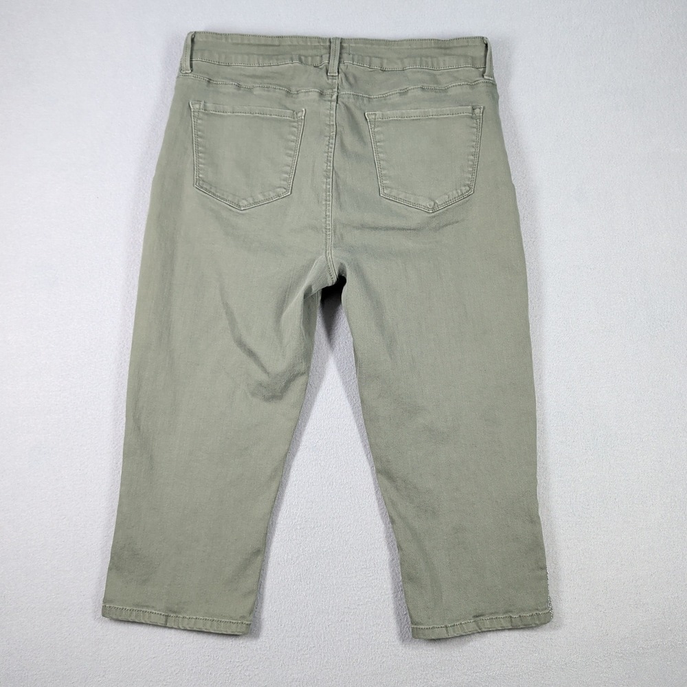 NYDJ Pants Women's 14 Olive Green Cotton Blend Cropped Embellished Hem Casual - Picture 14 of 16